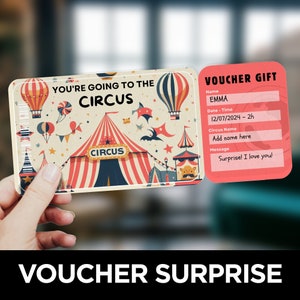 Circus Tickets, Circus Party, Ticket Event Surprise, Gift Voucher, Printable Ticket, Surprise Birthday, Event Tickets