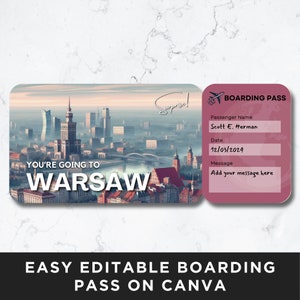Warsaw Boarding Pass, Plane Ticket Template, Flight Boarding Pass, Airline Ticket, Printable Voucher, Surprise Trip