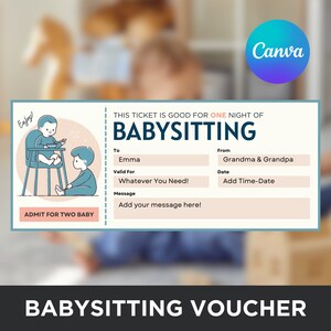 Printable Babysitting Voucher, Gift Coupon Template, Babysitter Coupon, Babysitting Ticket, Babysitting Certificate