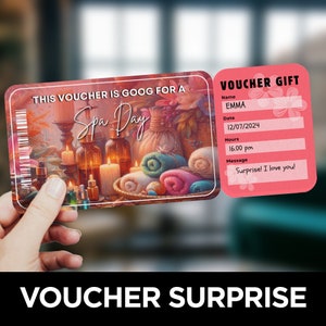 Bon de spa et carte-cadeau pour un massage, un salon de beauté et un spa de jour - Billet imprimable, bon d'achat surprise