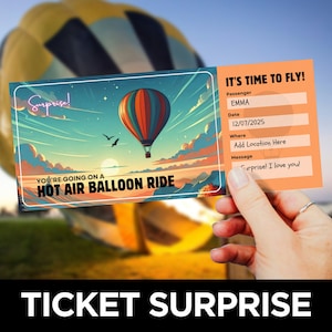 Hot Air Balloon Ride Ticket Template, Hot Air Balloon Tour Coupon, Ballooning Adventure Voucher, Balloon Experience Gift