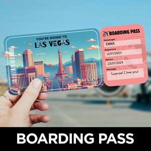 Carte d'embarquement pour Las Vegas, voyage surprise, modèle de billet d'avion, bon avion, carte d'embarquement pour un vol, billet d'avion pour le Nevada