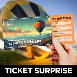 Hot Air Balloon Ride Ticket Template, Hot Air Balloon Tour Coupon, Ballooning Adventure Voucher, Balloon Experience Gift