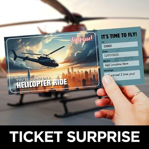 Helicopter Ride Ticket Template, Helicopter Tour Coupon, Adventure Voucher Surprise, Helicopter Flight Experience Gift