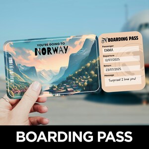 Carte d'embarquement pour la Norvège, Voyage surprise, Modèle de billet d'avion, Bon avion, Carte d'embarquement pour un vol, Billet d'avion pour la Norvège