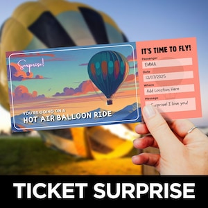 Hot Air Balloon Ride Ticket Template, Hot Air Balloon Tour Coupon, Ballooning Adventure Voucher, Balloon Experience Gift