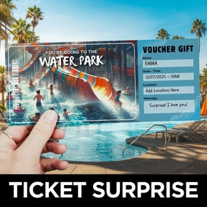 Water Park Ticket Template, Amusement Park Tickets, Admission Ticket, Gift Experience, Event Ticket, Water Park Invitation