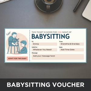 Printable Babysitting Voucher, Gift Coupon Template, Babysitter Coupon, Babysitting Ticket, Babysitting Certificate