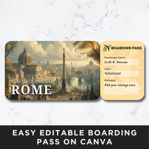 Carta d'imbarco di Roma, modello di biglietto aereo, carta d'imbarco di volo, biglietto aereo, buono regalo a sorpresa, biglietto stampabile
