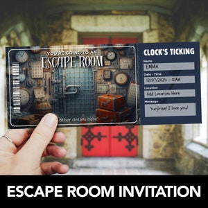 Escape Room Game Ticket Vorlage, Escape Room Geburtstagsparty einladen, Event Ticket, Geschenk Erfahrung, Gutschein Überraschung