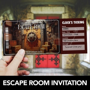 Escape Room Game Ticket Vorlage, Escape Room Geburtstagsparty einladen, Event Ticket, Geschenk Erfahrung, Gutschein Überraschung
