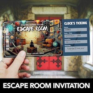 Escape Room Game Ticket Vorlage, Escape Room Geburtstagsparty einladen, Event Ticket, Geschenk Erfahrung, Gutschein Überraschung