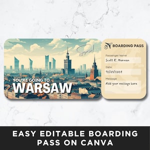 Warsaw Boarding Pass, Plane Ticket Template, Flight Boarding Pass, Airline Ticket, Printable Voucher, Surprise Trip