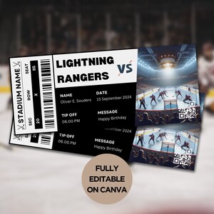 Hockey Tickets Einladung Vorlage - druckbare Sport Event Ticket, benutzerdefinierte Geschenkgutschein, Überraschungs-Geburtstag & Erlebnis Geschenkkarte