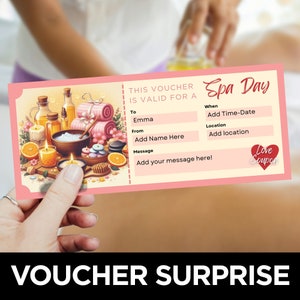 Bon d'une journée au spa, billet pour un salon de beauté, bon massage, modèle de coupon spa, chèque-cadeau spa à imprimer, carte-cadeau spa