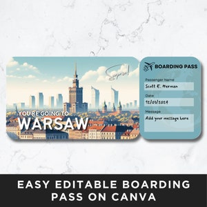 Warsaw Boarding Pass, Plane Ticket Template, Flight Boarding Pass, Airline Ticket, Printable Voucher, Surprise Trip