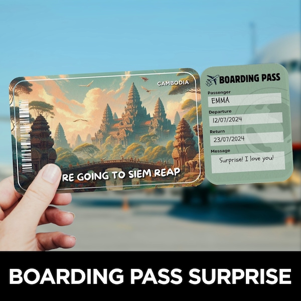 Siem Reap Boarding Pass, Trip Surprise, Plane Ticket Template, Boarding Pass, Flight Boarding Pass, Cambodia Ticket