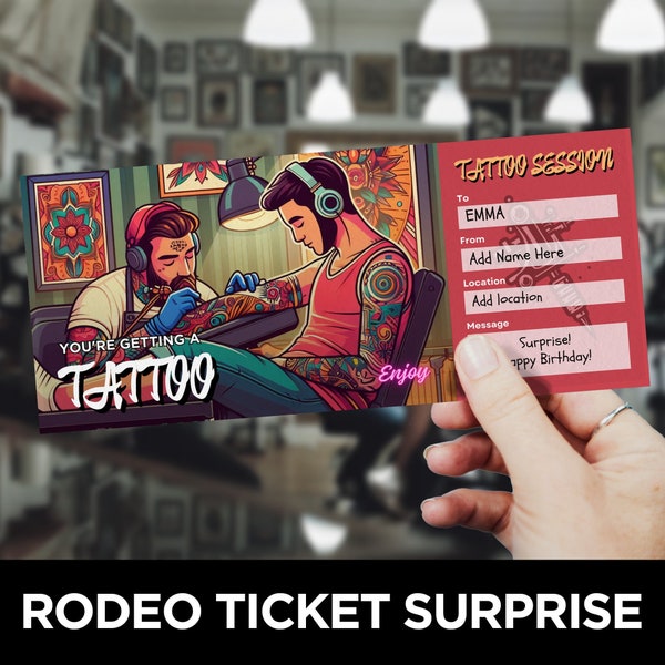 Tattoo voucher Template, Tattoo Ticket, Ticket Surprise, Tattoo Lover, Tattoo Gift Certificate, Tattoo Gift Card