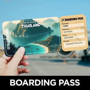 Carte d'embarquement pour la Thaïlande, Voyage surprise, Modèle de billet d'avion, Coupon avion, Carte d'embarquement pour un vol, Billet d'avion pour la Thaïlande