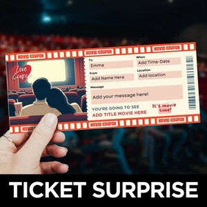 Movie Ticket Template, Printable Movie Coupon, Cinema Tickets, Movie Night Invitation, Movie Themed Party, Date Night Ideas