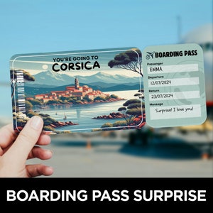 Carte d'embarquement pour la Corse, Voyage surprise, Modèle de billet d'avion, Carte d'embarquement, Carte d'embarquement pour un vol, Billet d'avion