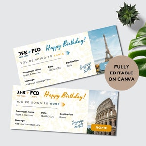 Boarding Pass Ticket Template, Editable Plane Ticket, Airline Ticket, Flight Boarding Pass, Ticket Surprise, Voucher Gift