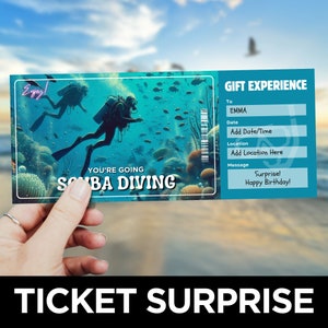 Scuba Diving Ticket Template, Water Sport Voucher, Printable Deep Sea Diving Coupon, Sport Ticket Surprise, Gift Experience