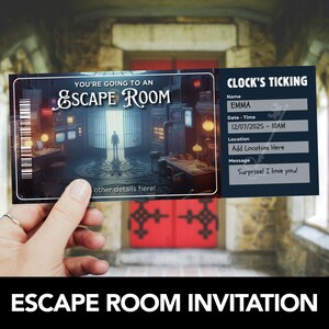 Escape Room Game Ticket Vorlage, Escape Room Geburtstagsparty einladen, Event Ticket, Geschenk Erfahrung, Gutschein Überraschung