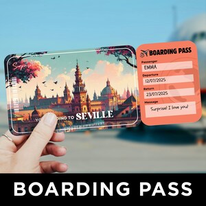 Seville Bordkarte, Reiseüberraschung, Flugticketvorlage, Flugzeuggutschein, Flugbordkarte, Spanien-Flugticket