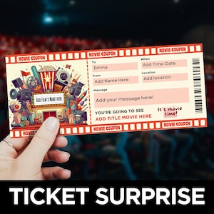 Movie Ticket Template, Printable Movie Coupon, Cinema Tickets, Movie Night Invitation, Movie Themed Party, Date Night Ideas