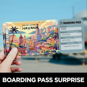 Carte d'embarquement de La Havane, Voyage surprise, Modèle de billet d'avion, Carte d'embarquement, Carte d'embarquement de vol, Billet d'avion pour Cuba