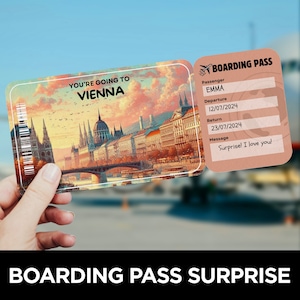 Carte d'embarquement pour Vienne, Voyage surprise, Modèle de billet d'avion, Carte d'embarquement, Carte d'embarquement pour un vol, Billet d'avion pour l'Autriche