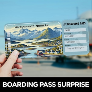 Carte d'embarquement pour la Norvège, Voyage surprise, Modèle de billet d'avion, Carte d'embarquement, Carte d'embarquement pour un vol, Billet d'avion pour la Norvège