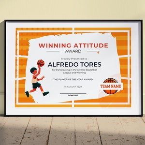 Editable Basketball Awards, Basketball Certificate, Sports Certificate, End Of Season - 30 Pre-Made Basketball Team Awards