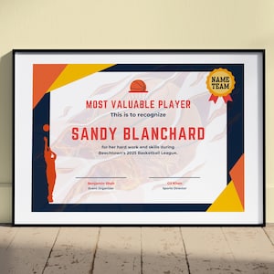 Editable Basketball Awards, Basketball Certificate, Award certificates, Sports Certificate, Basketball Award, End Of Season
