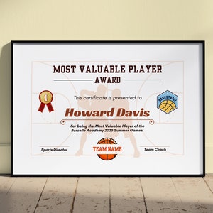 Editable Basketball Awards, Basketball Certificate, Sports Certificate, End Of Season - 30 Pre-Made Basketball Team Awards