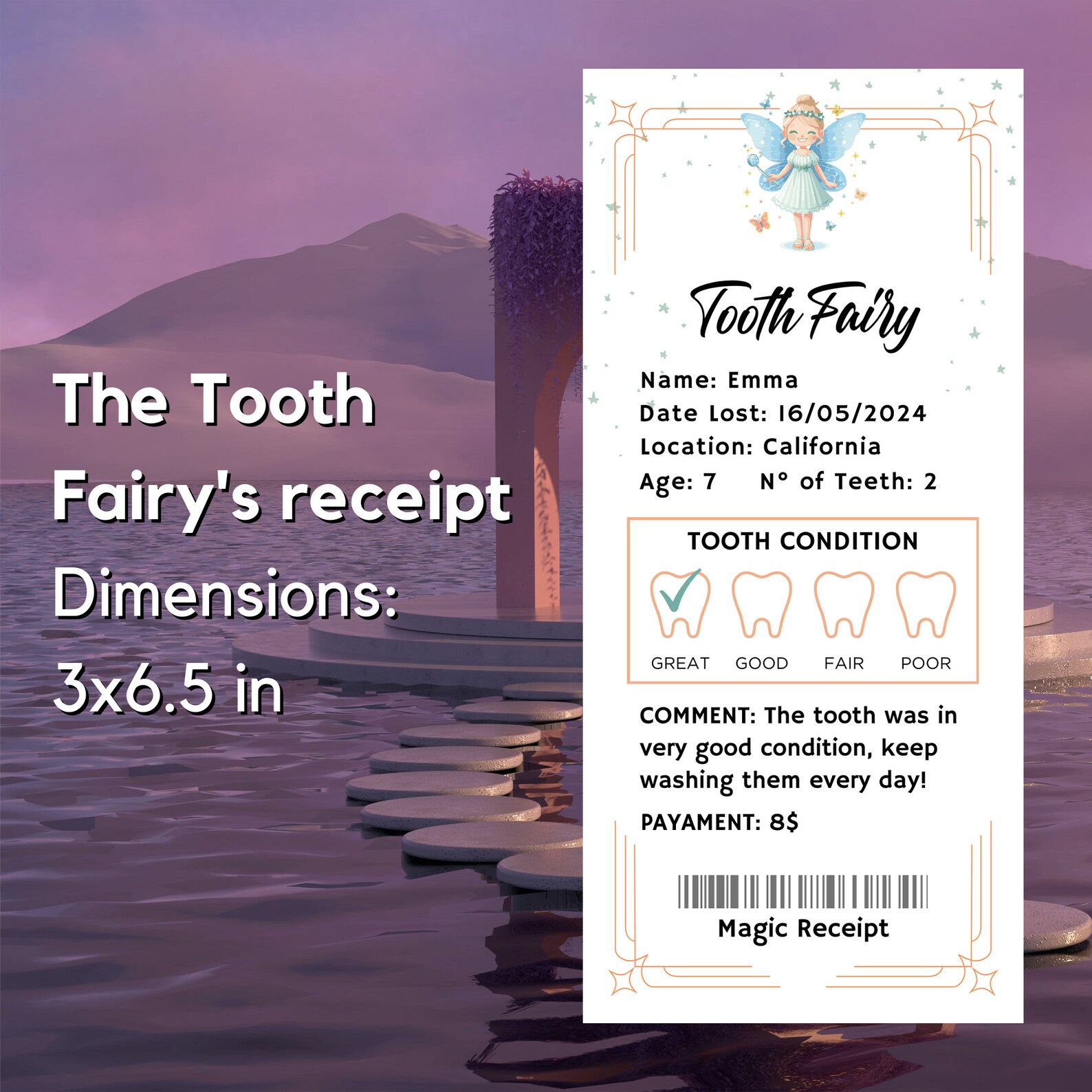 Printable Tooth Fairy Letter, Tooth Fairy Letter Template, First Lost Tooth, Printable Receipt ...