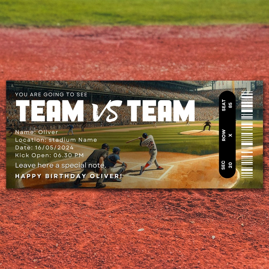 Baseball Ticket Template, Event Ticket, Baseball Invitation, Sports ...