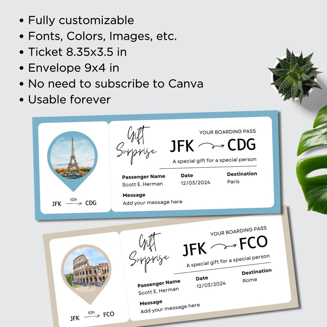 Editable Plane Ticket Template, Boarding Pass Ticket Template, Airline ...