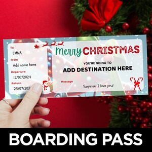 Cartão de embarque de Natal, Surpresa de viagem, Modelo de passagem aérea, Cartão de embarque de voo, Escapadinha de Natal, Férias de Natal em família
