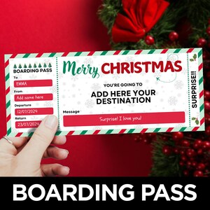 Cartão de embarque de Natal, Surpresa de viagem, Modelo de passagem aérea, Cartão de embarque de voo, Escapadinha de Natal, Férias de Natal em família