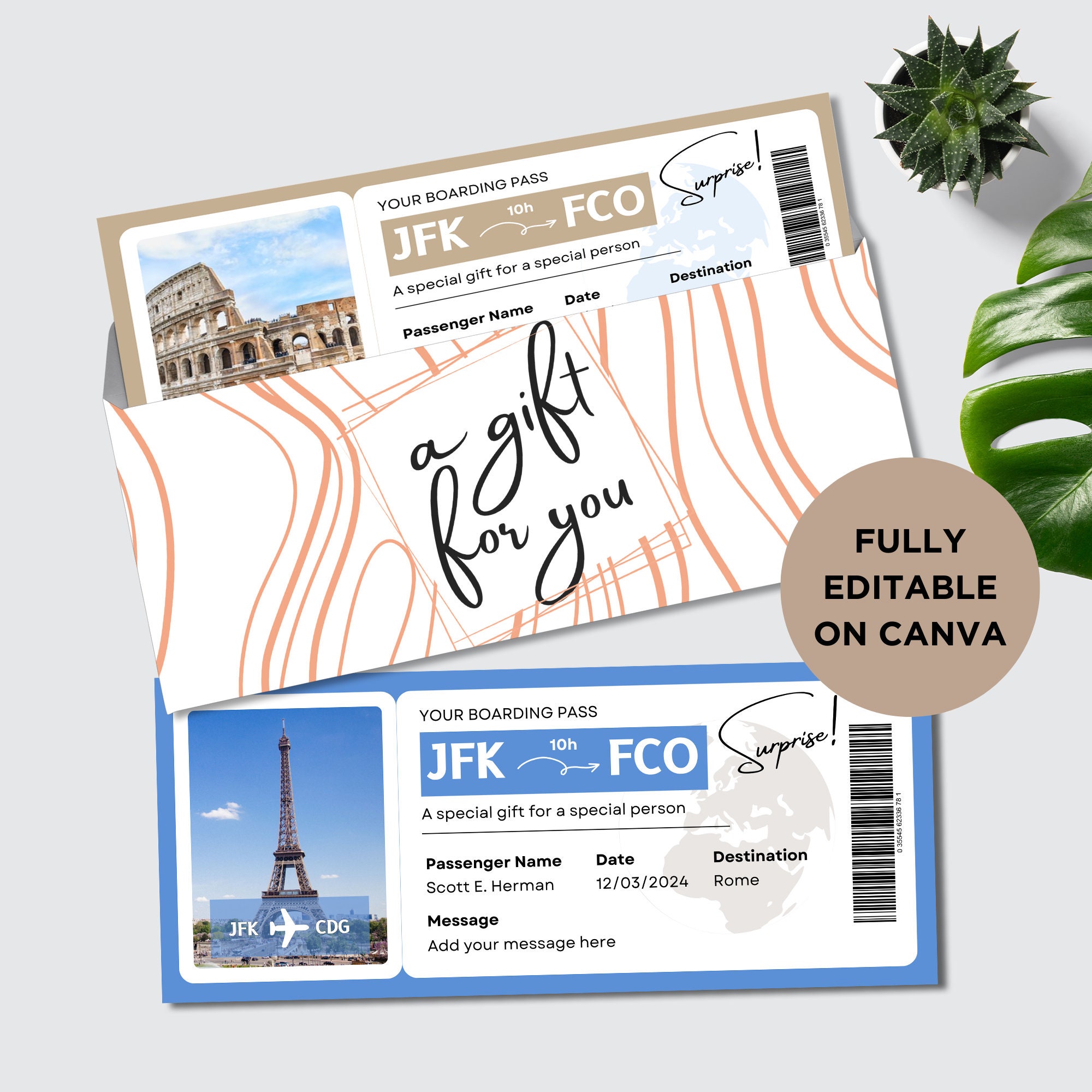 Editable Plane Ticket Template, Boarding Pass Ticket Template, Airline ...
