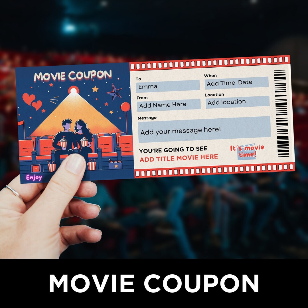 Movie Ticket Template, Printable Movie Coupon, Cinema Tickets, Movie ...