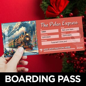 Modello biglietto treno di Natale, invito stampabile Polar Express, sorpresa viaggio, gita di Natale, vacanza di Natale in famiglia
