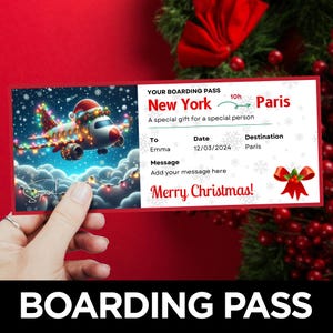 Cartão de embarque de Natal, Surpresa de viagem, Modelo de passagem aérea, Cartão de embarque de voo, Escapadinha de Natal, Férias de Natal em família