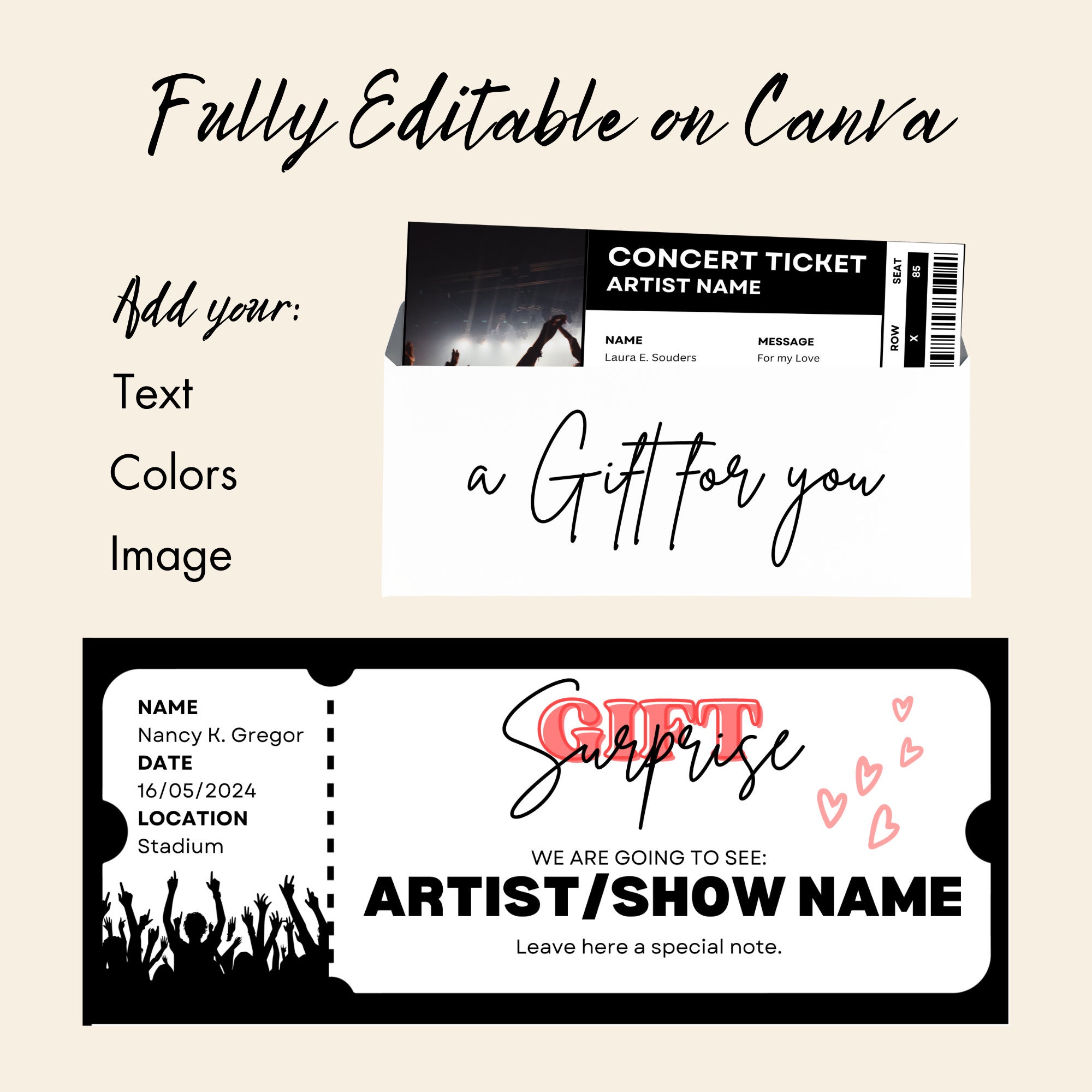Concert Ticket Template, Event Ticket, Concert Tour Ticket, Live