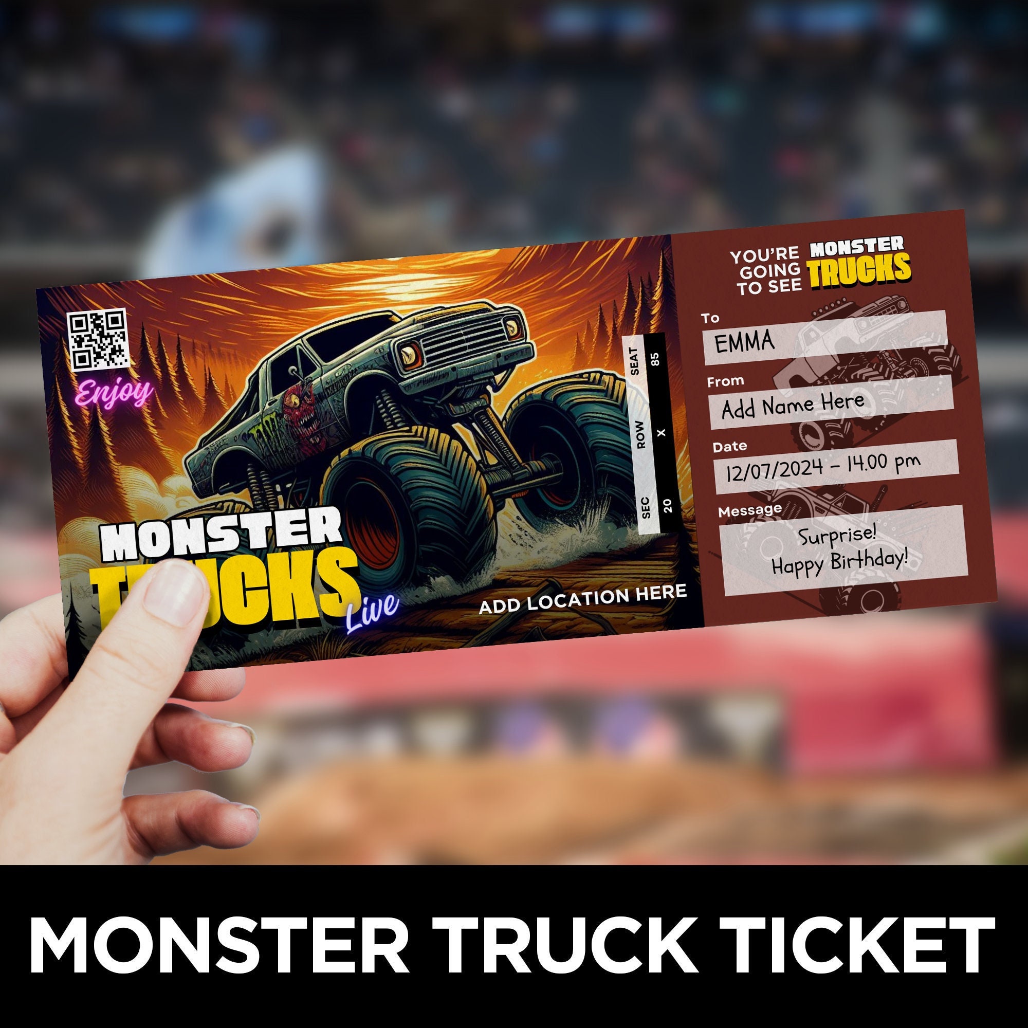 Monster Truck Ticket Template, Monster Truck Show, Monster Truck