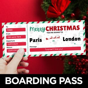 Cartão de embarque de Natal, Surpresa de viagem, Modelo de passagem aérea, Cartão de embarque de voo, Escapadinha de Natal, Férias de Natal em família