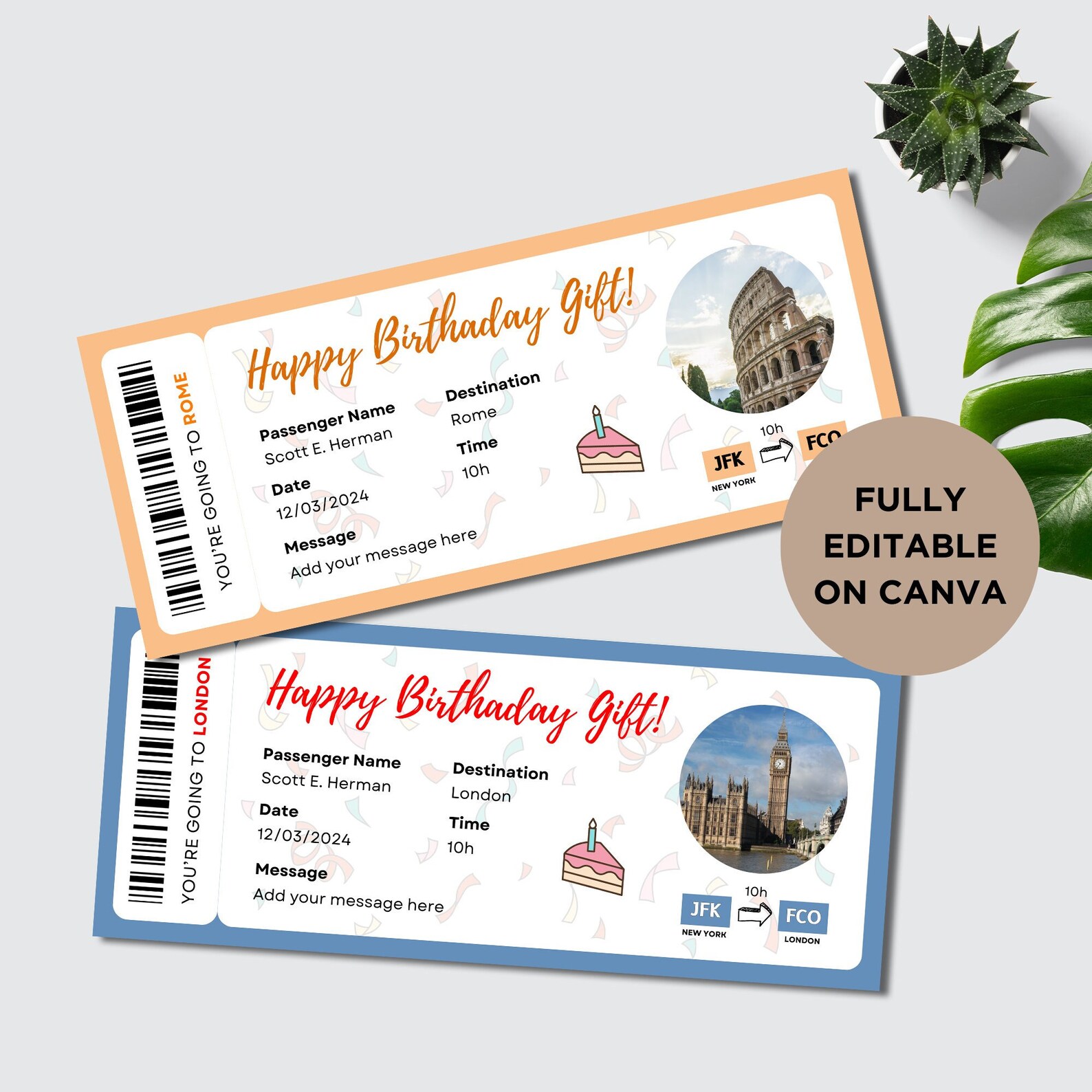 Editable Plane Ticket Template, Boarding Pass Ticket Template, Airline
