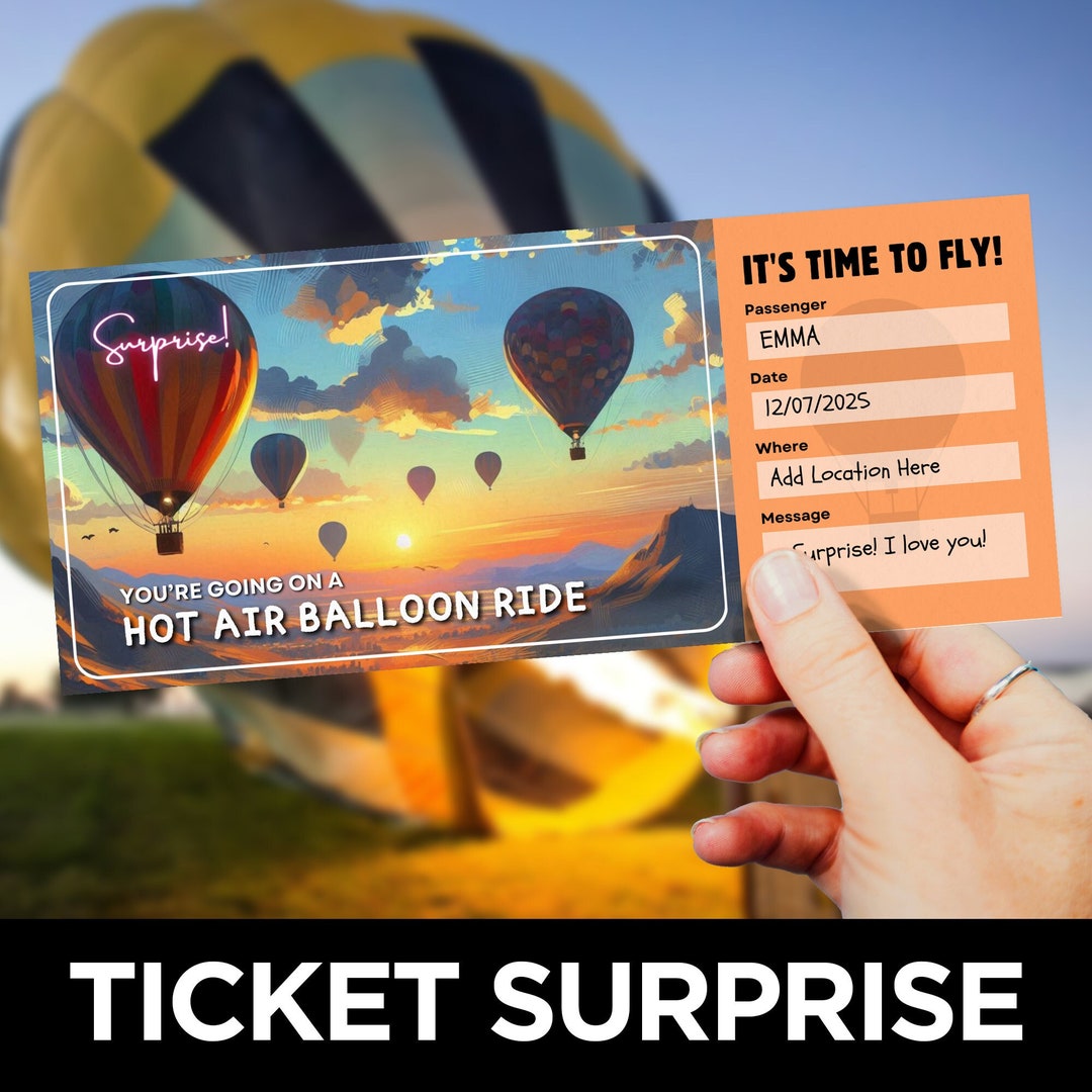 Hot Air Balloon Ride Ticket Template, Hot Air Balloon Tour Coupon, Ballooning Adventure Voucher